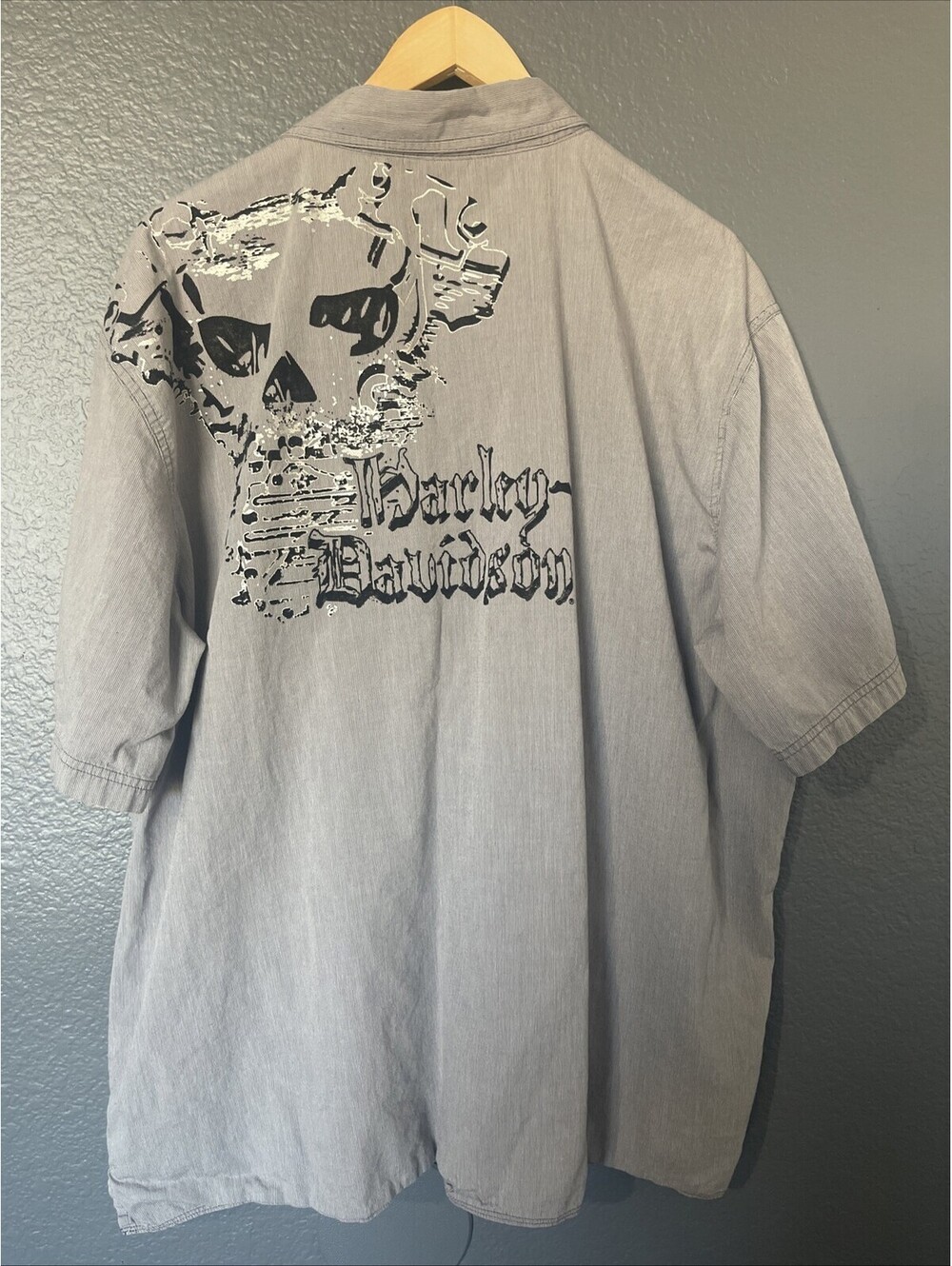 Harley Davidson Button Up Shirt 2XL XXL Gray Black Logo Pockets Short Sleeves HD